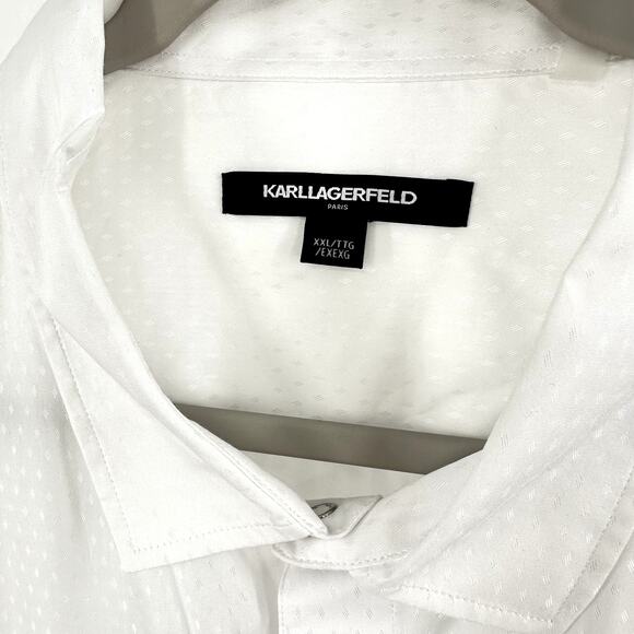 Karl Lagerfeld Paris pearl snap textured button down shirt in white Size XXL - Picture 3 of 12